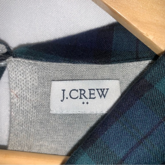 J. Crew Tartan Plaid Woven Collar Gray Academia Sweater Plus Size 2X - Picture 10 of 11